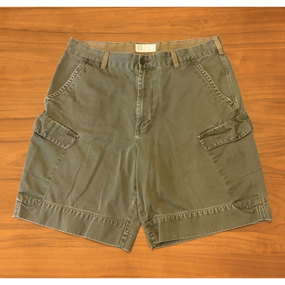 Vintage Gap Cargo Shorts Mens 38 Green 10" Baggy Paratrooper Utility 2001 Y2K